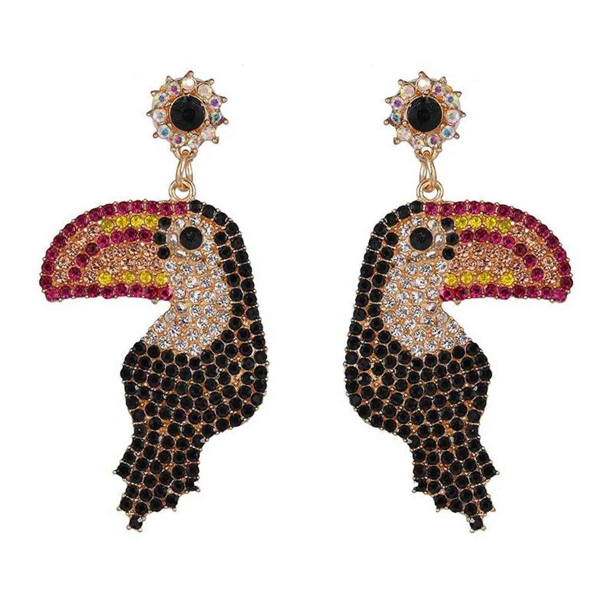 Colored Diamond-studded Woodpecker Stud Earrings Nhjj154488