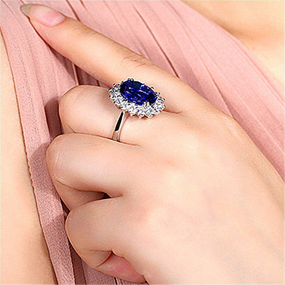 Colored Gem Ring Sapphire Tanzanite Opening Adjustable Geometric Diamond Style For Women