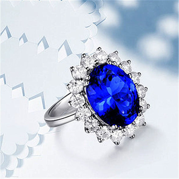 Colored Gem Ring Sapphire Tanzanite Opening Adjustable Geometric Diamond Style For Women