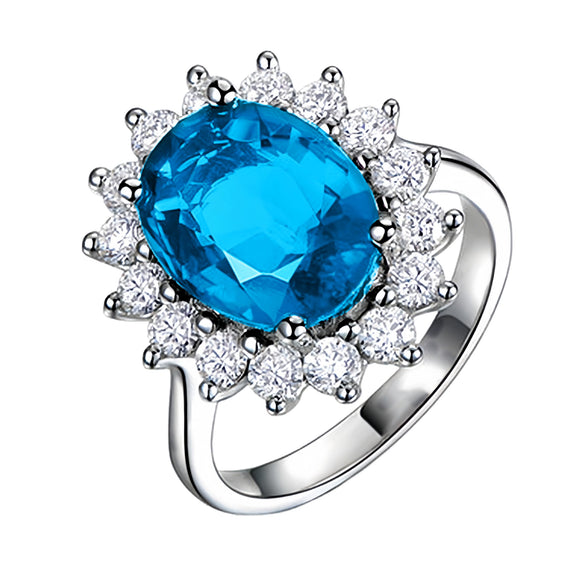 Colored Gemstone Ring Natural Geometric Style With Diamond Treatment