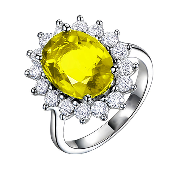 Colored Gemstone Ring Natural Geometric Style With Diamond Treatment