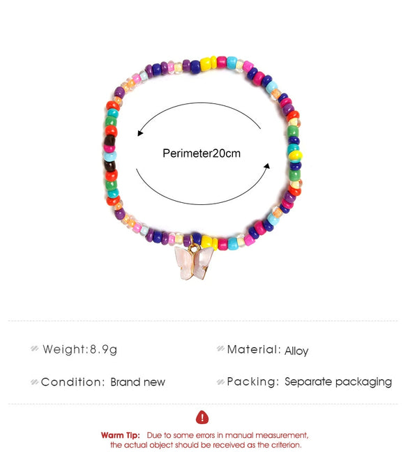 Colorful Beaded Anklets For Women Summer Bohemian Butterfly Rice Bead Foot Accessories Alloy Geometry Style