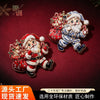 Colorful Blue And White Porcelain Style Santa Claus Brooch Pin With Rhinestone Accents Glaze Drip Detailing And Electroplated Alloy Finish