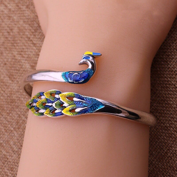 Colorful Cloisonne Enamel Bracelet With Peacock And Phoenix Character Design For Women