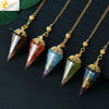 Colorful Crystal And Natural Gravel Resin Hexagonal Cone Pendant With Electroplated Finish High End Fashion Jewelry