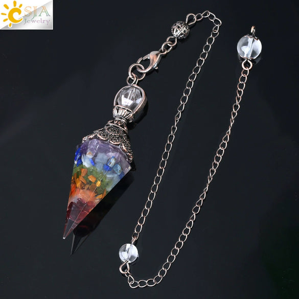 Colorful Crystal Pendulum Pendant With Natural Gravel Resin And Antique Finish Hexagon Cone Shape Electroplated Fashion Jewelry