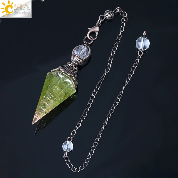 Colorful Crystal Pendulum Pendant With Natural Gravel Resin And Antique Finish Hexagon Cone Shape Electroplated Fashion Jewelry