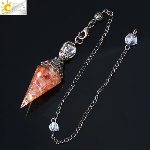 Colorful Crystal Pendulum Pendant With Natural Gravel Resin And Antique Finish Hexagon Cone Shape Electroplated Fashion Jewelry