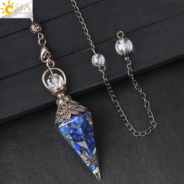 Colorful Crystal Pendulum Pendant With Natural Gravel Resin And Antique Finish Hexagon Cone Shape Electroplated Fashion Jewelry