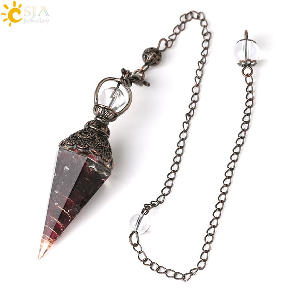 Colorful Crystal Pendulum Pendant With Natural Gravel Resin And Antique Finish Hexagon Cone Shape Electroplated Fashion Jewelry