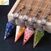 Colorful Crystal Pendulum Pendant With Natural Gravel Resin And Antique Finish Hexagon Cone Shape Electroplated Fashion Jewelry