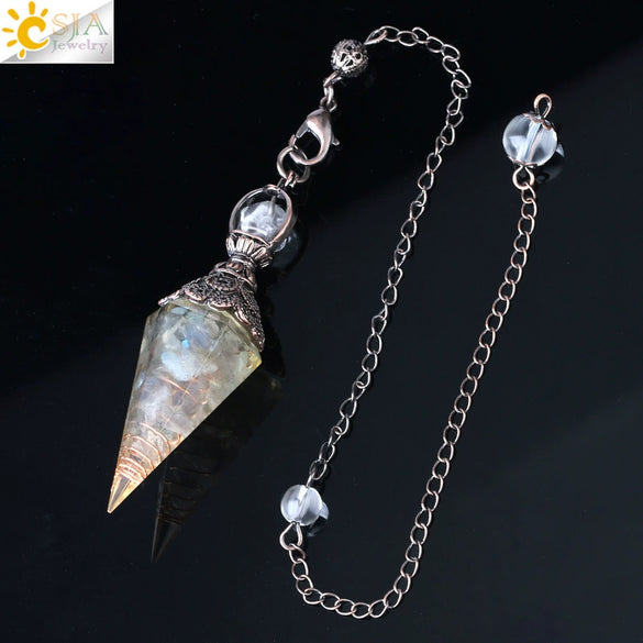 Colorful Crystal Pendulum Pendant With Natural Gravel Resin And Antique Finish Hexagon Cone Shape Electroplated Fashion Jewelry
