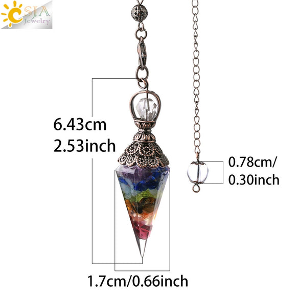 Colorful Crystal Pendulum Pendant With Natural Gravel Resin And Antique Finish Hexagon Cone Shape Electroplated Fashion Jewelry