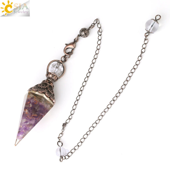 Colorful Crystal Pendulum Pendant With Natural Gravel Resin And Antique Finish Hexagon Cone Shape Electroplated Fashion Jewelry