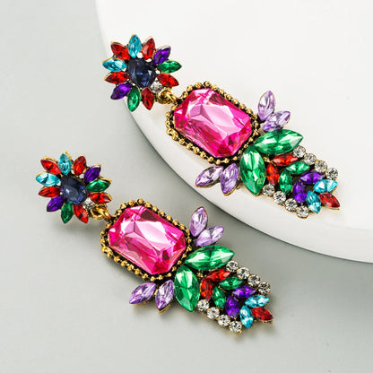 Colorful Diamond Flower Alloy Earrings