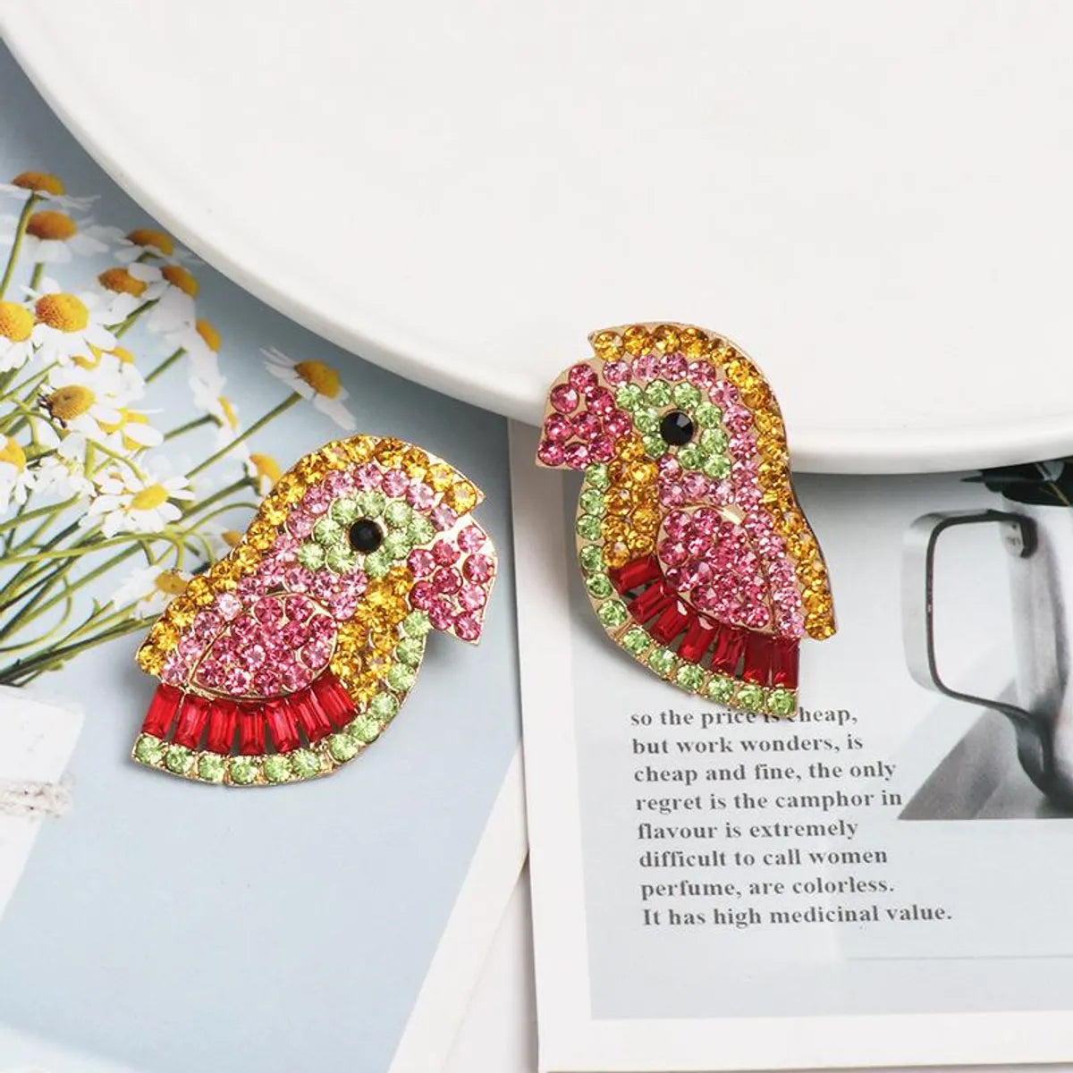 Colorful Rhinestone-studded Bird Earrings Nhjj142145