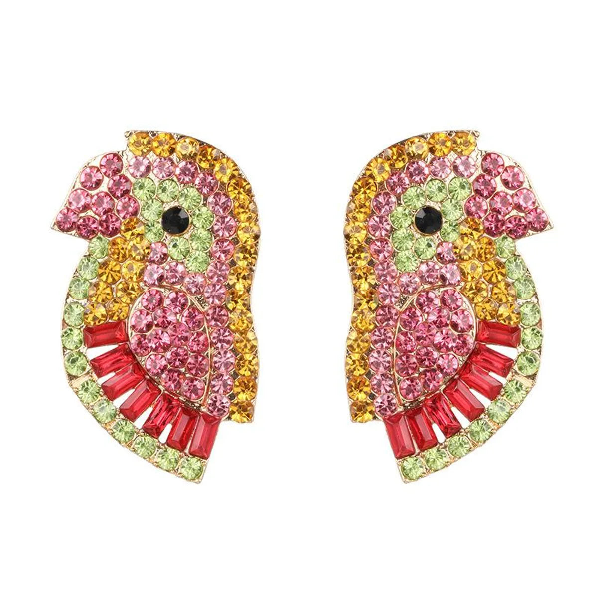 Colorful Rhinestone-studded Bird Earrings Nhjj142145