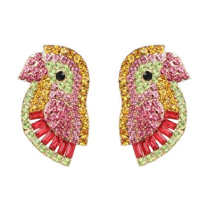 Colorful Rhinestone-studded Bird Earrings Nhjj142145