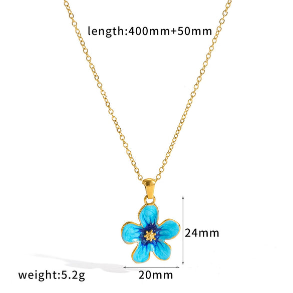 Colorful Drip Oil Flower Earring Necklace Jewelry Set In 18K Gold Stainless Steel With Little Fresh Floral Style