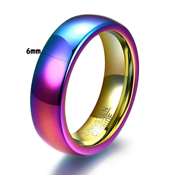 Colorful Electroplated Tungsten Steel Geometric Smooth Plain Couple Rings Unisex Fashion Jewelry Wholesale