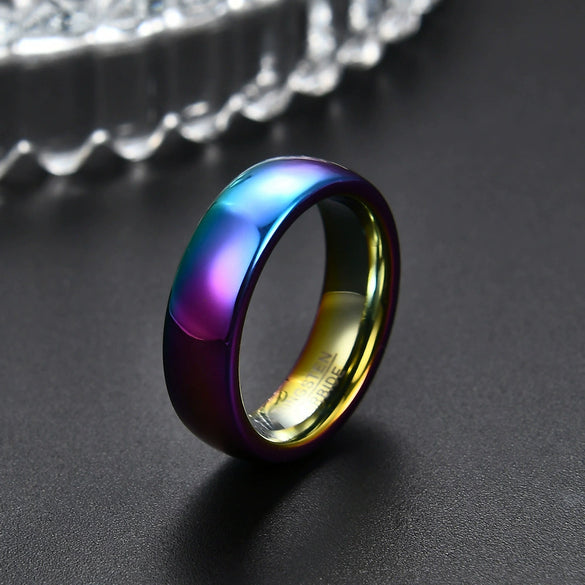 Colorful Electroplated Tungsten Steel Geometric Smooth Plain Couple Rings Unisex Fashion Jewelry Wholesale