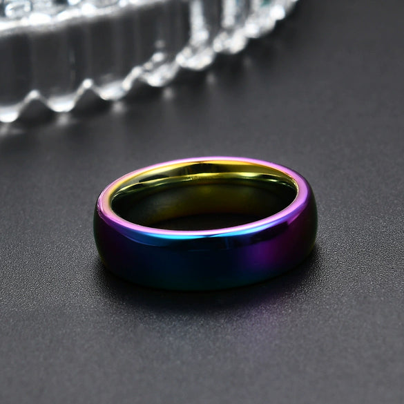 Colorful Electroplated Tungsten Steel Geometric Smooth Plain Couple Rings Unisex Fashion Jewelry Wholesale