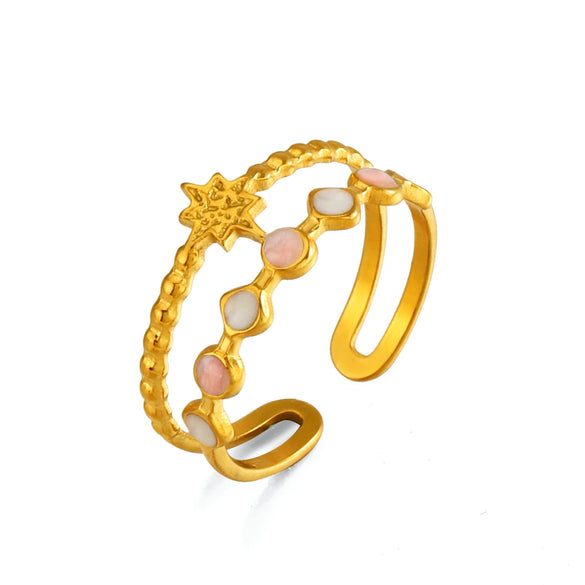 Colorful Enamel Geometric Open Ring For Women Electroplated Stainless Steel With Line Pattern