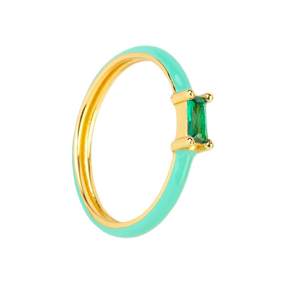 Colorful Epoxy And Zircon Inlaid Geometric Copper Ring With 18K Gold Electroplated Finish For Women And Unisex