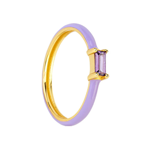 Colorful Epoxy And Zircon Inlaid Geometric Copper Ring With 18K Gold Electroplated Finish For Women And Unisex