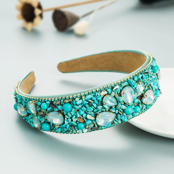 Colorful Fabric Wide Edge Headband With Diamond Embellishment Elegant Fashion Hair Accessory For Women