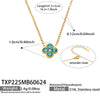Colorful Four Leaf Flower Necklace And Earrings Jewelry Set In Stainless Steel With Gold Plated Finish Zircon Pendant And Snake Bone Chain For Women