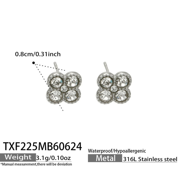 Colorful Four Leaf Flower Necklace And Earrings Jewelry Set In Stainless Steel With Gold Plated Finish Zircon Pendant And Snake Bone Chain For Women