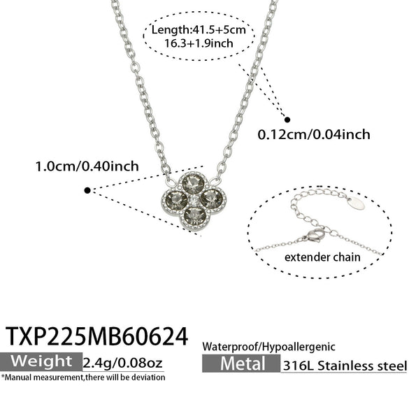 Colorful Four Leaf Flower Necklace And Earrings Jewelry Set In Stainless Steel With Gold Plated Finish Zircon Pendant And Snake Bone Chain For Women