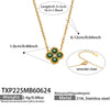 Colorful Four Leaf Flower Necklace And Earrings Jewelry Set In Stainless Steel With Gold Plated Finish Zircon Pendant And Snake Bone Chain For Women