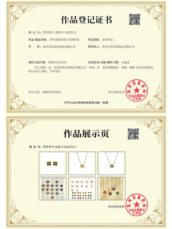 Colorful Four Leaf Flower Necklace And Earrings Jewelry Set In Stainless Steel With Gold Plated Finish Zircon Pendant And Snake Bone Chain For Women