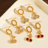 Colorful Fruitshaped Stainless Steel Earrings With Broken Diamond Zircon And 18K Gold Plated Electroplating For Women