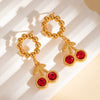 Colorful Fruitshaped Stainless Steel Earrings With Broken Diamond Zircon And 18K Gold Plated Electroplating For Women