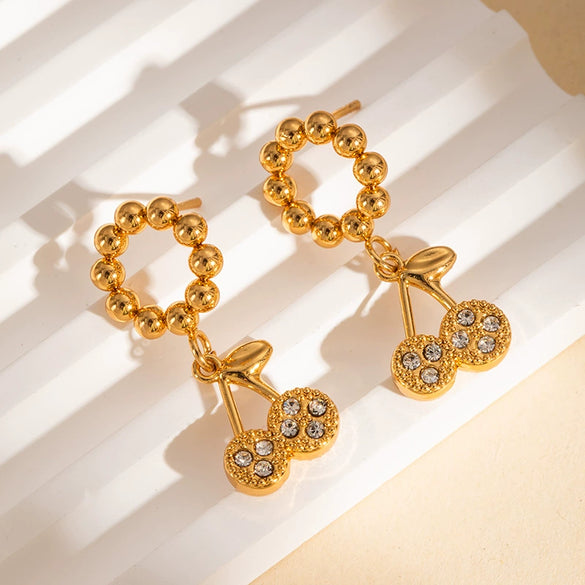 Colorful Fruitshaped Stainless Steel Earrings With Broken Diamond Zircon And 18K Gold Plated Electroplating For Women