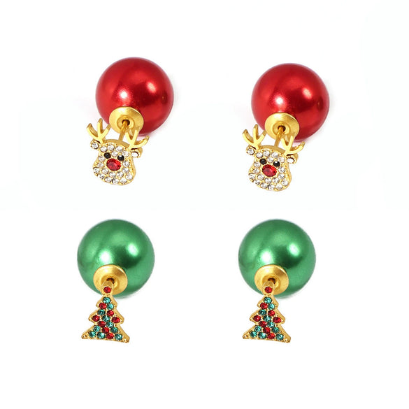 Colorful Geometric Elk Stainless Steel Earrings With Beaded Ear Plug Design Electroplated Women's Fashion Jewelry