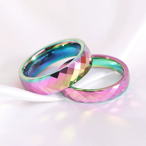 Colorful Gradient Electroplated Tungsten Steel Geometric Couple Rings With Minimalist Unisex Design Wholesale Jewelry