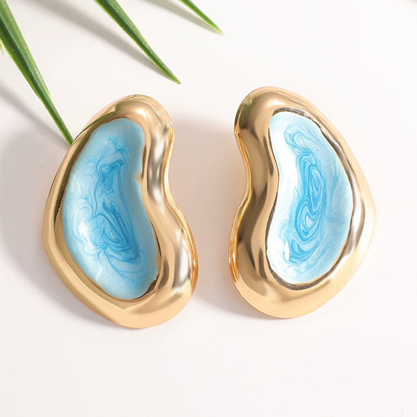 Colorful Irregular Oval Geometric Earrings With Enamel Finish And Stainless Steel Posts Fashion Jewelry For Women And Men Wholesale