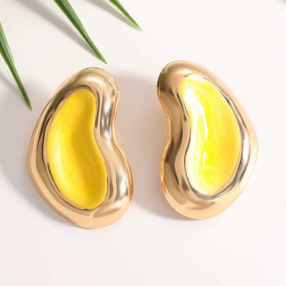 Colorful Irregular Oval Geometric Earrings With Enamel Finish And Stainless Steel Posts Fashion Jewelry For Women And Men Wholesale
