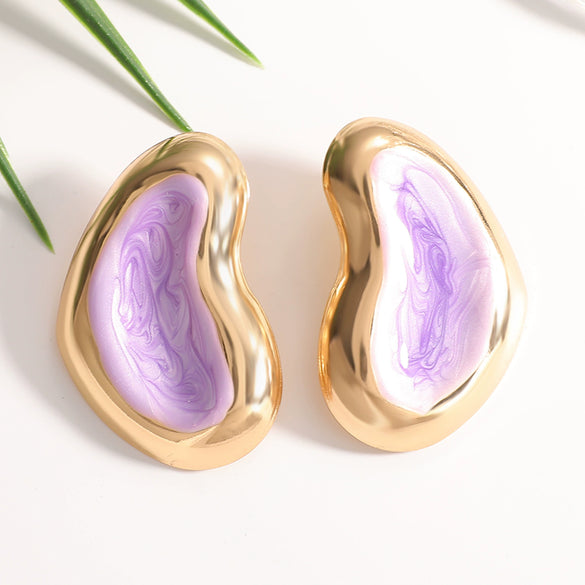 Colorful Irregular Oval Geometric Earrings With Enamel Finish And Stainless Steel Posts Fashion Jewelry For Women And Men Wholesale