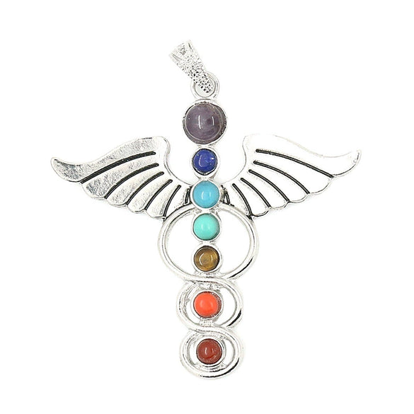 Colorful Natural Stone And Alloy Seven Leaf Flower Moon Angel Wing Geometric Pendant Simple Fashion Jewelry
