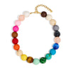 Colorful Resin Beaded Necklace With Mixed Round Geometric Beads And Electroplated Light Luxury Style For Women