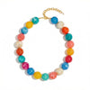 Colorful Resin Beaded Necklace With Mixed Round Geometric Beads And Electroplated Light Luxury Style For Women