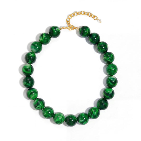 Colorful Resin Beaded Necklace With Mixed Round Geometric Beads And Electroplated Light Luxury Style For Women