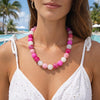 Colorful Resin Beaded Necklace With Mixed Round Geometric Beads And Electroplated Light Luxury Style For Women