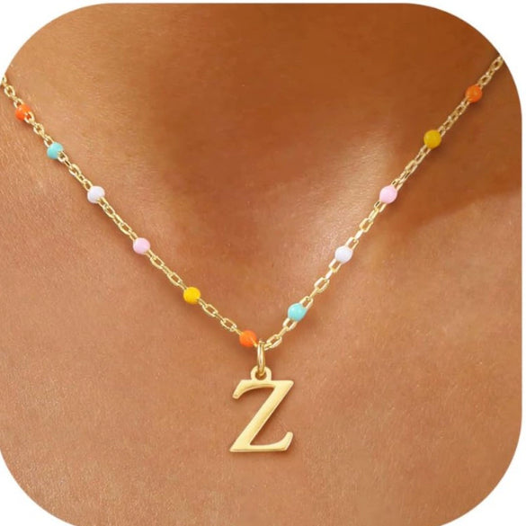 Colorful Resin Letter Pendant Necklace For Women With Gold Tone Stainless Steel Choker Chain Electroplated Light Luxury Style