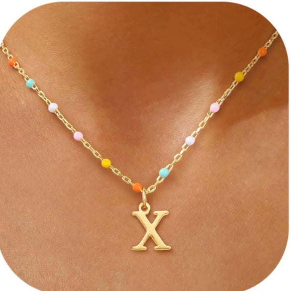 Colorful Resin Letter Pendant Necklace For Women With Gold Tone Stainless Steel Choker Chain Electroplated Light Luxury Style